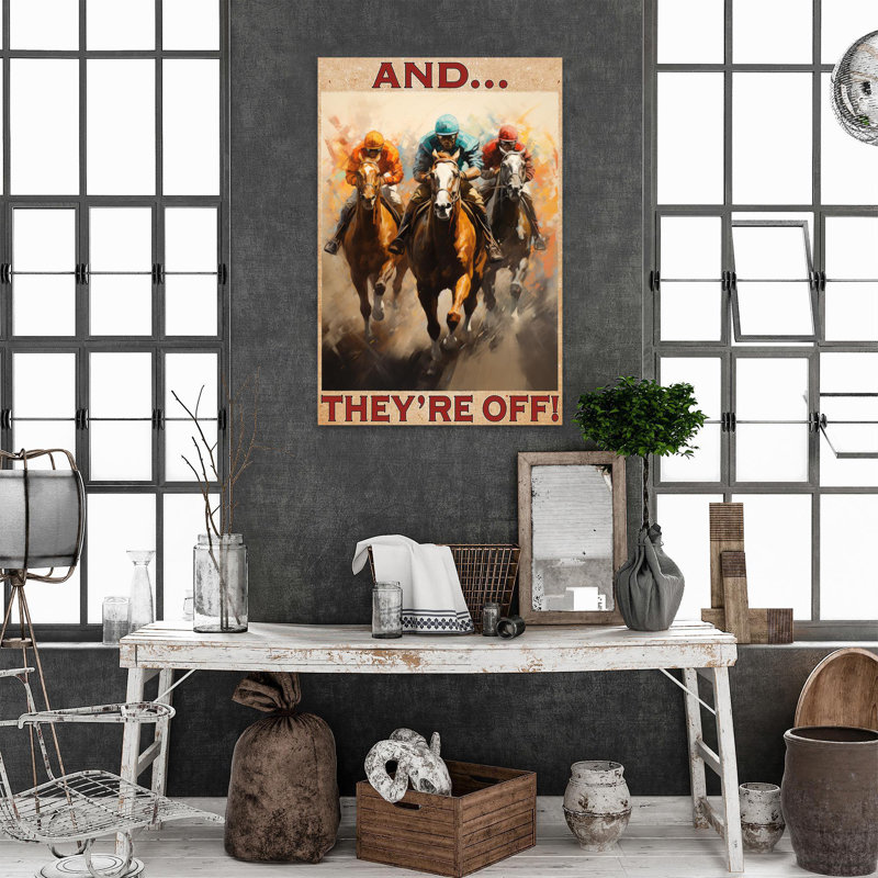 «Horse Racing And Ils Re Off», reproduction d'art graphique sur toile tendue 1 pièce, H 36 po x l 24 po x P 1,25 po