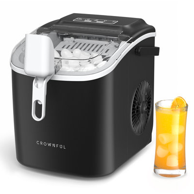 Crownful Ice Maker Machine For Countertop, 9 Ice Cubes Ready In 7 Minutes, 26Lbs Bullet Ice Cubes In 24H, Electric Ice Maker With Scoop And Basket