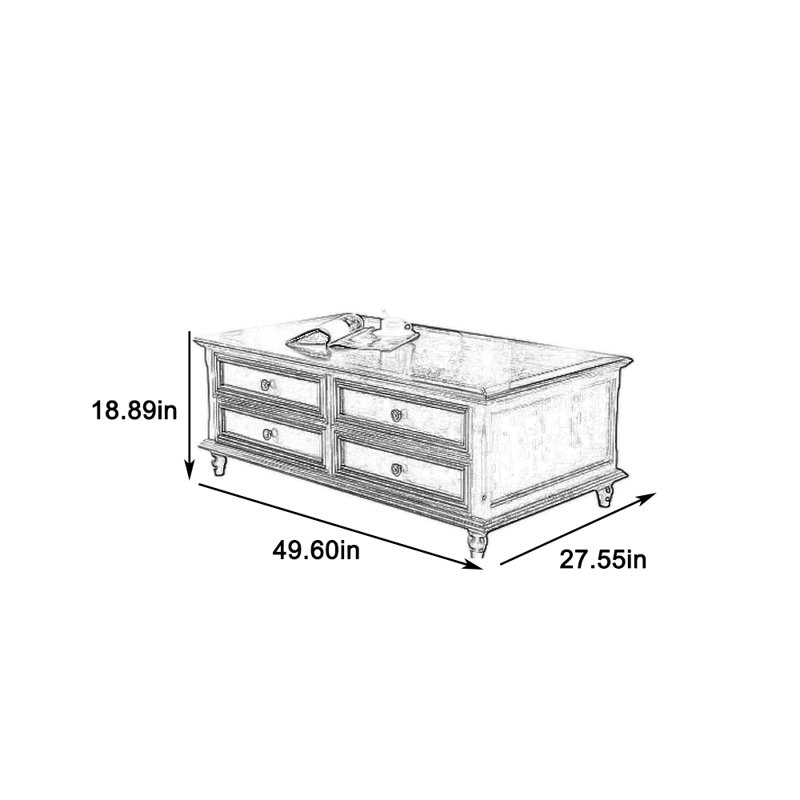 Wide solid wood coffee table, 18.89" H x 49.6" L x 27.55" W