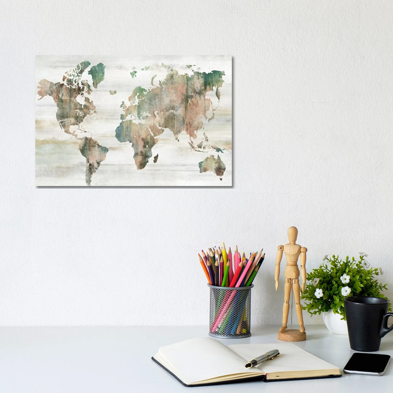 Map Of The World by Isabelle Z - Print on Canvas, 20.32 cm H x 30.48 cm W, Wrapped Canvas