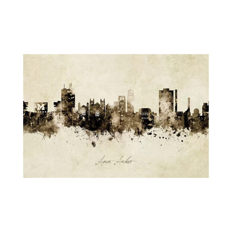 «Ann Arbor Michigan Skyline Vintage» par Michael Tompsett, impression sur toile tendue, H 40 po x l 60 po x 1,5 po