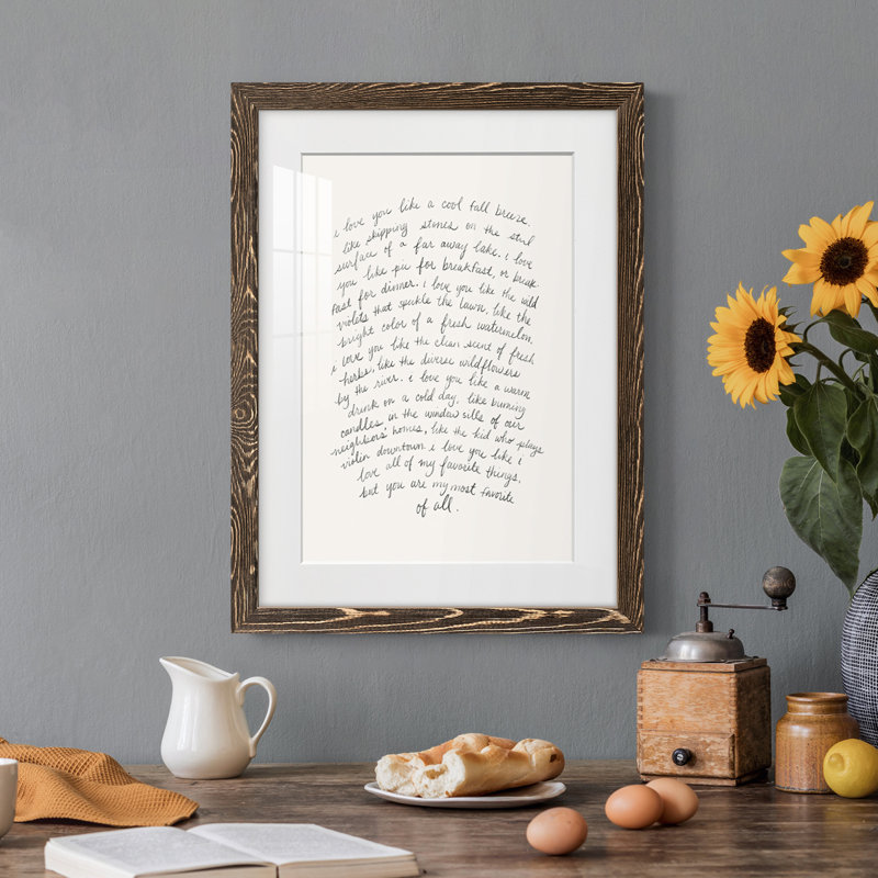 Lettre à un amoureux II encadré mat - prêt à accrocher, H 20 po x l 17 po x P 1 po, Papier avec cadre noyer, Blanc
