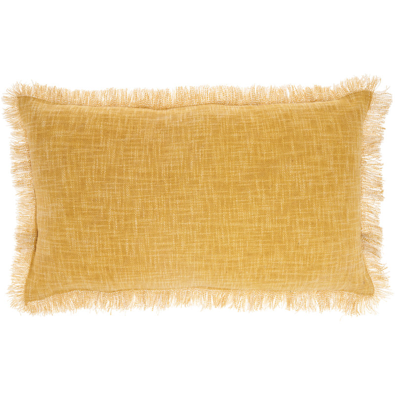 Yellow Fringed Cotton Rectangular Throw Pillow 14" x 24"