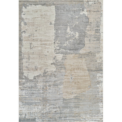 Rug Branch Atlas 7' x 10' (6'7" x 9'6") Cream/Grey Abstract Patchwork Indoor Area Rug, Modern, Medium Pile, Stain-Resistant Carpet - Living Room, Bedroom, Dining Room, and Kitchen