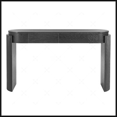 Entryway Table With Natural Wood Grain Finish, Fluted Design, Oval Top, And 2 Drawers For Elegant Storage