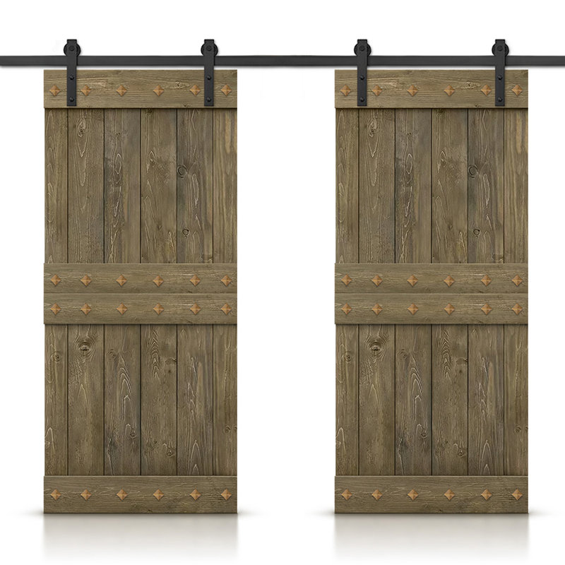 Porte de grange à panneaux et en bois manufacturé avec quincaillerie d'installation, Tonneau vieilli, 48 po x 84 po