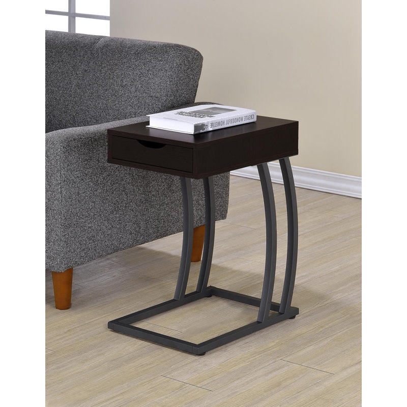 Lunardi C - Shaped End Table with Built-In Outlets, Espresso Wood