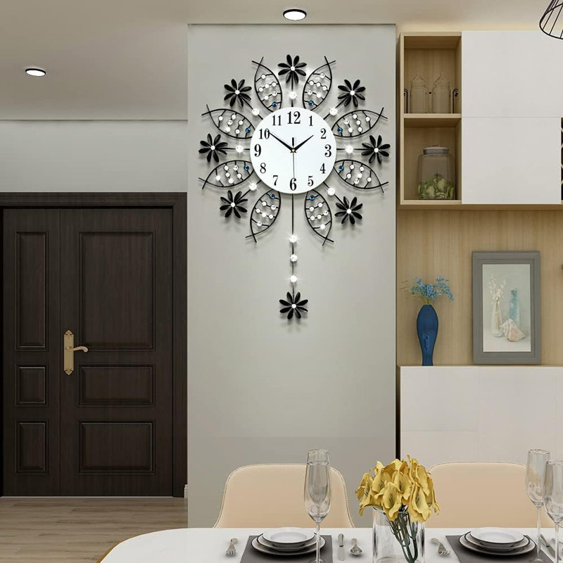 22 Inch Crystal Glass Large Wall Clock, Oversized Silent Modern Battery Operated Pendulum Clock For Living Room, Kitchen, Bedroom