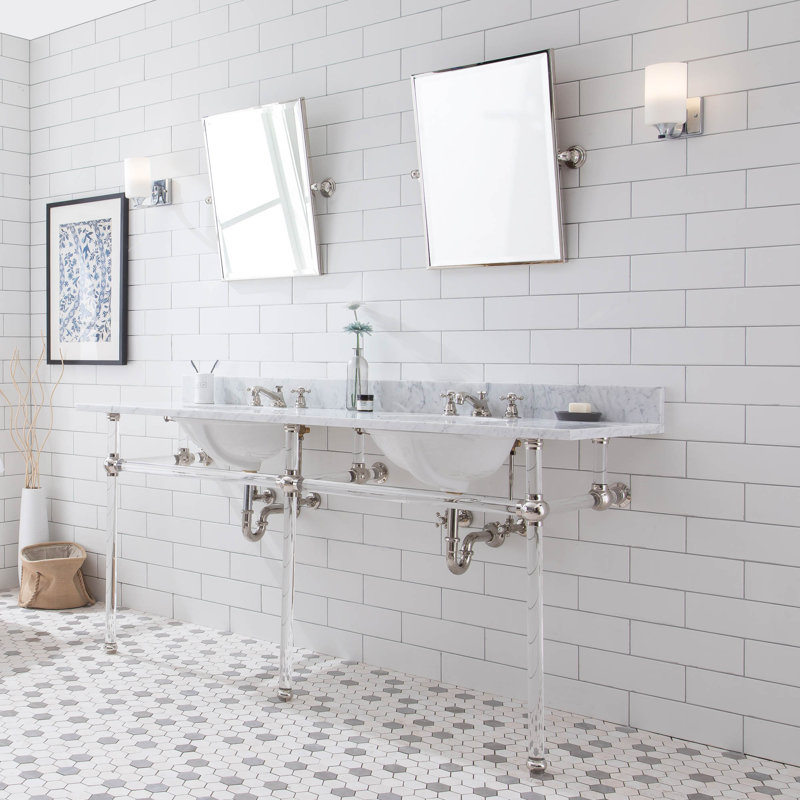 Empire Stone Oval Console Bathroom Sink with Faucet and Overflow, Polished Nickel