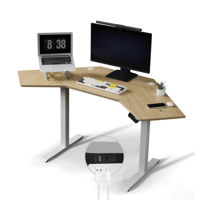 Balwan 171cm W Height Adjustable Corner Standing Desk with Wireless & USB Chargers