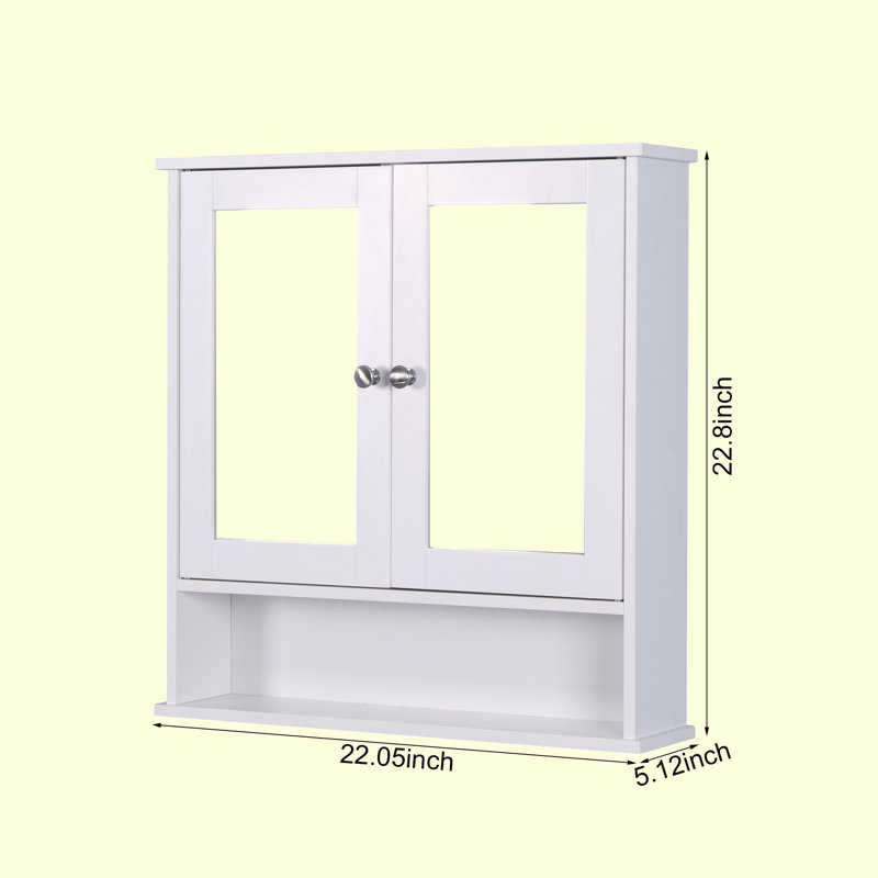 Armoire de salle de bain murale avec 2 portes miroir et tablette réglable