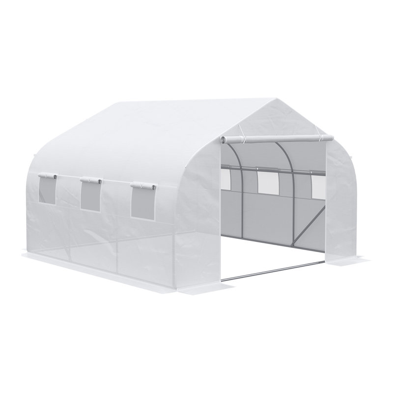 Outsunny 12' X 10' X 7' Walk-In Greenhouse, Tunnel Green House With Zippered Mesh Door And 6 Mesh Windows, Gardening Plant Hot House With Galvanized Steel Frame, White