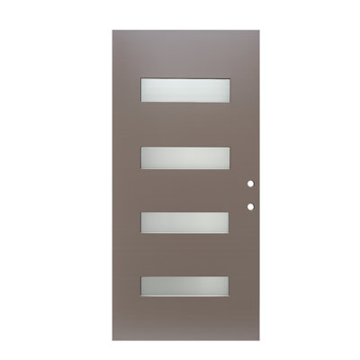 Contemporary 4-lite Fiberglass Entry Door Slab, Frosted Glass,Left Inswing