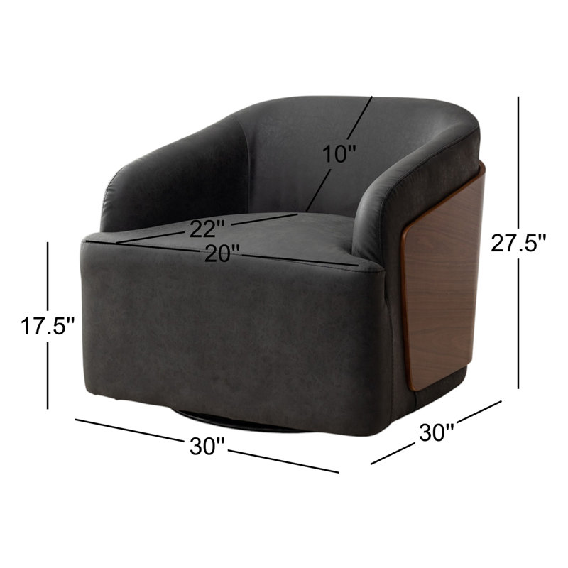 Fauteuil demi-tonneau pivotant en cuir Andretta Vegan (ensemble de 2), Noir, noir, noir, noir