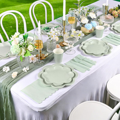 350 Pcs Sage Green Paper Plates and Napkins Set,Disposable Tableware Set for 50 Guests for Wedding
