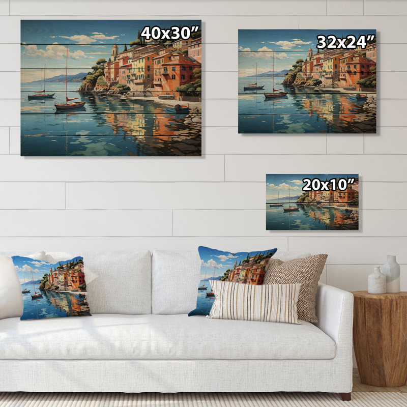 Italie Portofino, impression colorée sur bois, H 24 po x l 32 po x P 0,78 po
