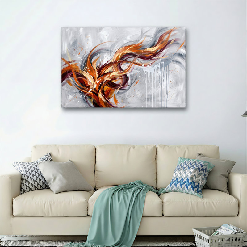 Ensemble de 1 tableau abstrait sur toile avec flamme, 28"H x 40"W, Wrapped Canvas