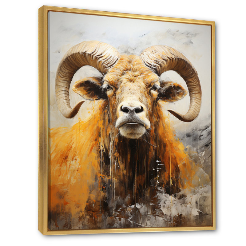 Barty " Beige Ram Animal ", Gold Floater Framed, 32" H x 16" W x 1" D