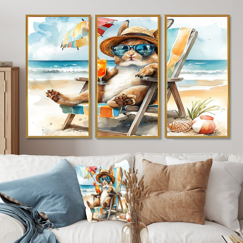 Sayler - ensemble d'art mural animaux côtiers, H 28 po x l 36 po x P 1 po, Toile avec cadre flottant or
