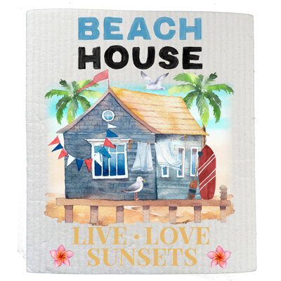 Beach House Ocean Sand Sunsets Kitchen SWEDISH DISH CLOTH ( Set Of 2) -  Highland Dunes, D65B8D9E0616417DB45755C1C5A512BB