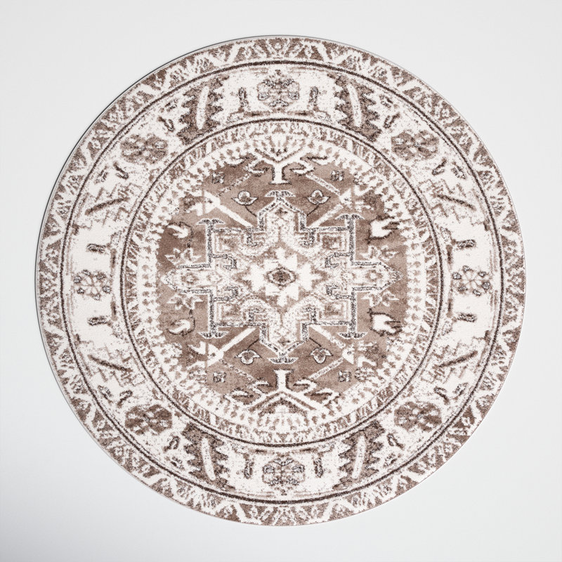 Ferrill Oriental Brown/Ivory Area Rug, Round 6'7"