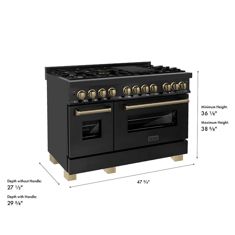 ZLINE Autograph 48" Legacy Dual Fuel Range in Black Stainless Steel, Champagne Bronze