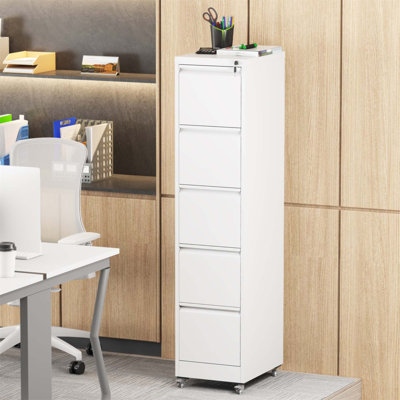 Classeur vertical en métal robuste à 5 tiroirs avec serrure et roulettes pour dossiers de format A4, lettre et légal, parfait pour l'organisation à la maison et au bureau