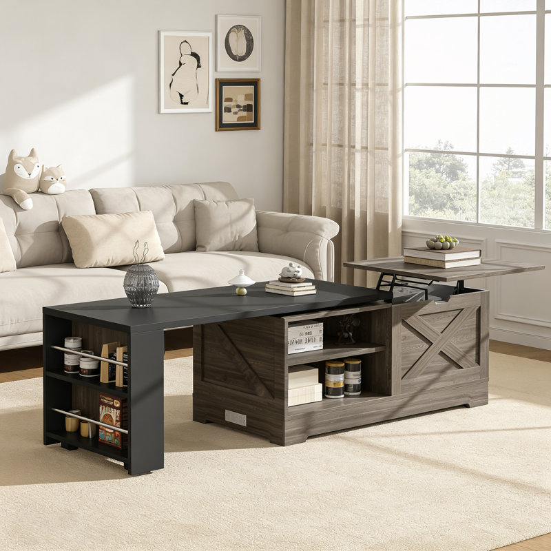 Lift Top Coffee Table With Hidden Storage And Charging Station, Brown