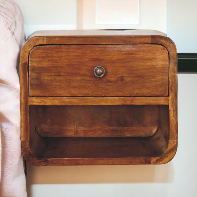 Mini Curved Chestnut Wall Mounted Bedside With Open Slot