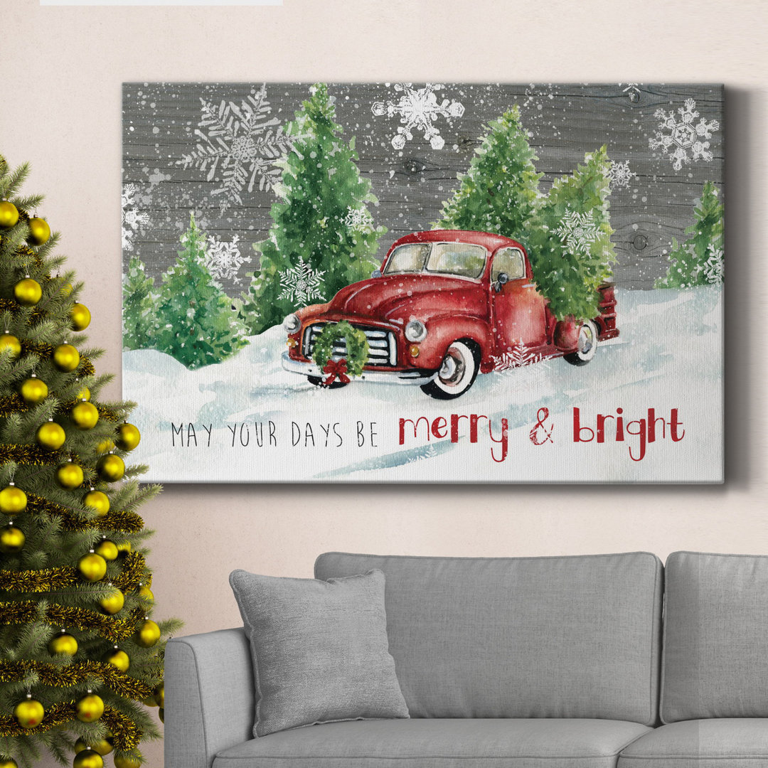 Merry And Bright Christmas Truck Premium Gallery Wrapped Canvas - Ready To Hang The Twillery Co.®