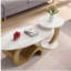 Ensemble de 2 tables de bout modernes pour le salon, ovales et rondes, Golden Modern
