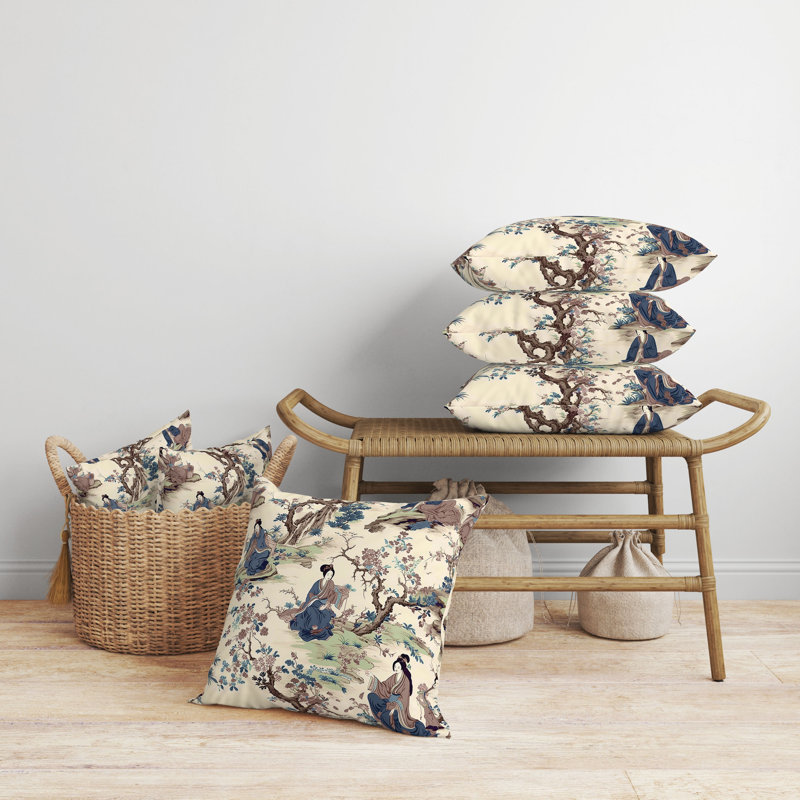 Coussin intérieur / extérieur Imperial Palace Garden, H 18 po x l 18 po, Bleu/brun