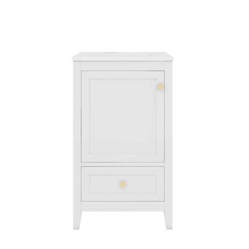 Meuble-lavabo autoportant avec lavabo 20 po avec tablette à porte silencieuse et tiroir, Blanc
