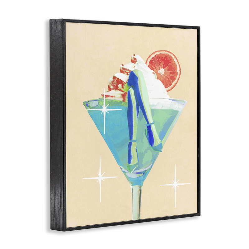 Cocktail avec pieds croisés, art giclée sur toile, design par Lil 'Rue, H 14 po x l 11 po, Giclée encadrée noir minuit