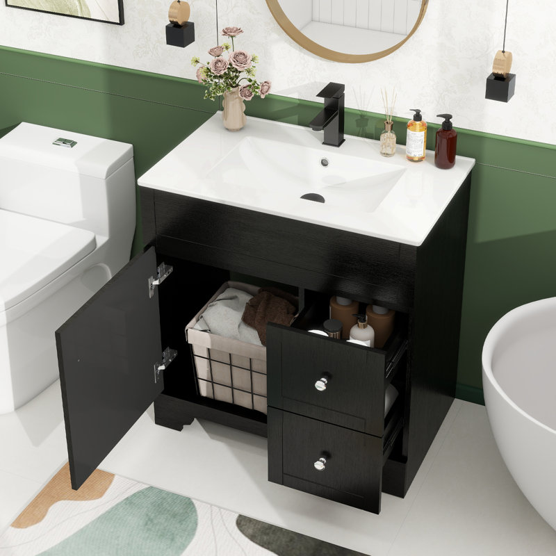 30" Black Bathroom Vanity with Drop-in sink