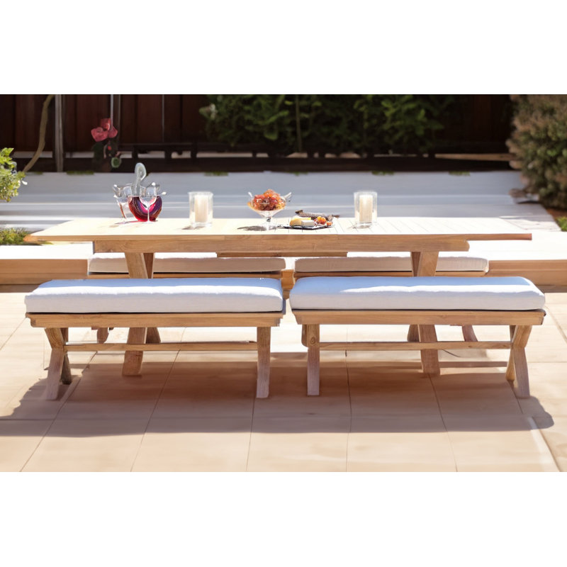 Buroker 8 - Person Teak Patio Dining Set with Extendable Rectangular Table , Sunbrella® Cushions Included, White