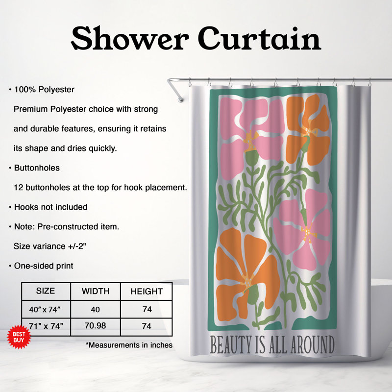 Rideau de douche 1 pièce Bohemian Floral Dream, H 74 po x l 71 po