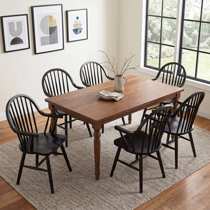 Hughes Windsor-Back Solid Wood Dining Chair, Black, 6