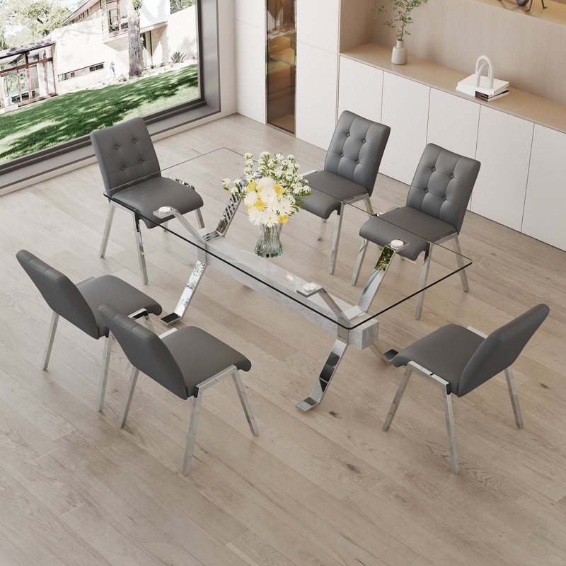 Ensemble de table de salle à manger, Argent/blanc, 7, Gris