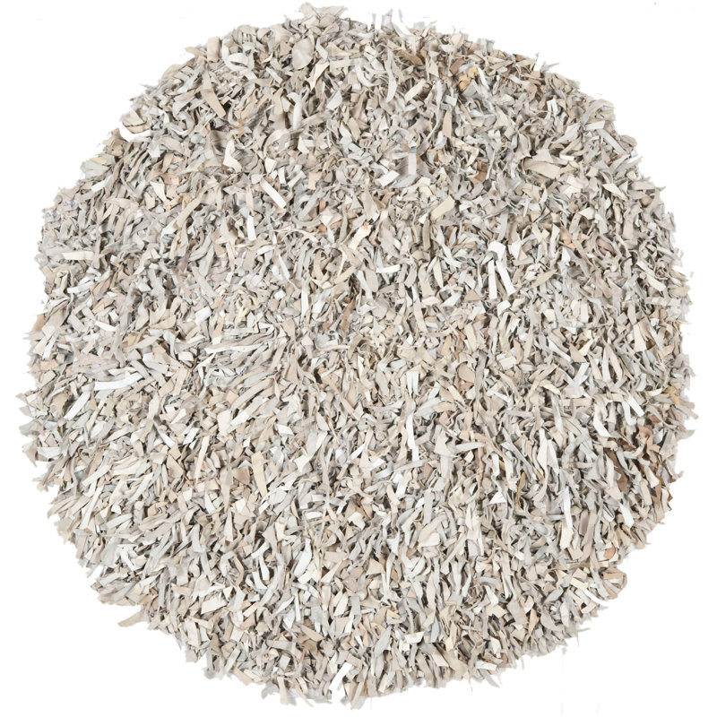 Tapis en cuir tissé à la main de couleur unie Godsey, Rond 4 pi