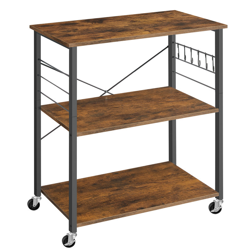 Kitchen Shelf On Wheels, Serving Trolley With 3 Shelves, 80X40x89cm, Rustic Brown/Black