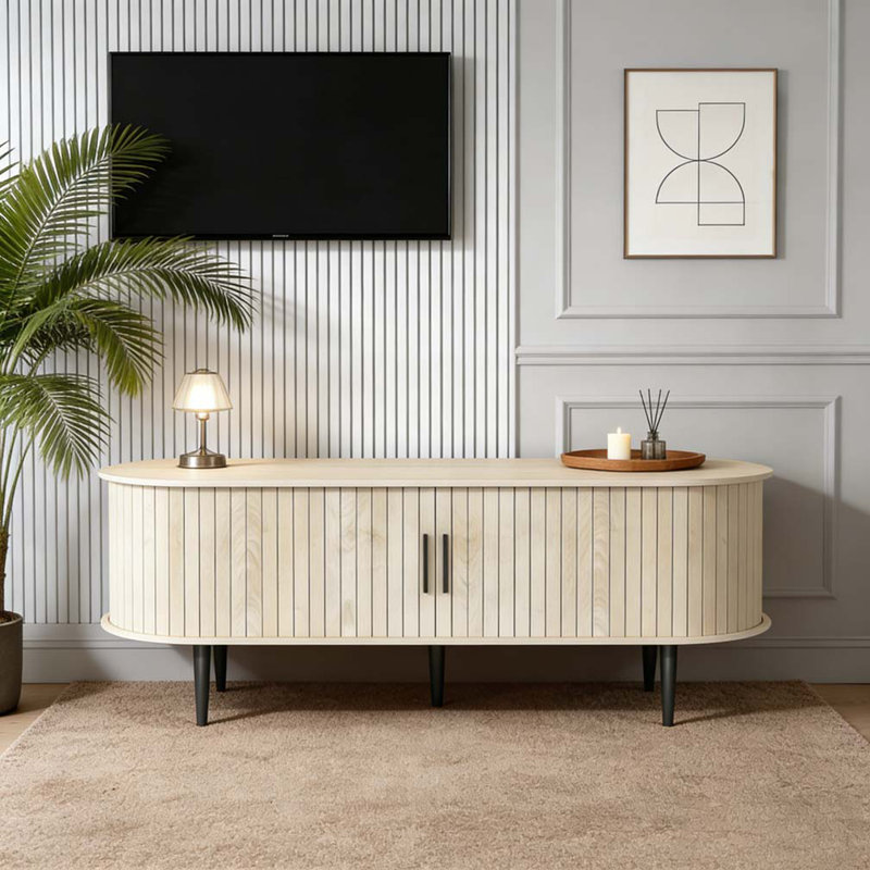 Meuble télé 47 po avec armoire moderne, Bois naturel