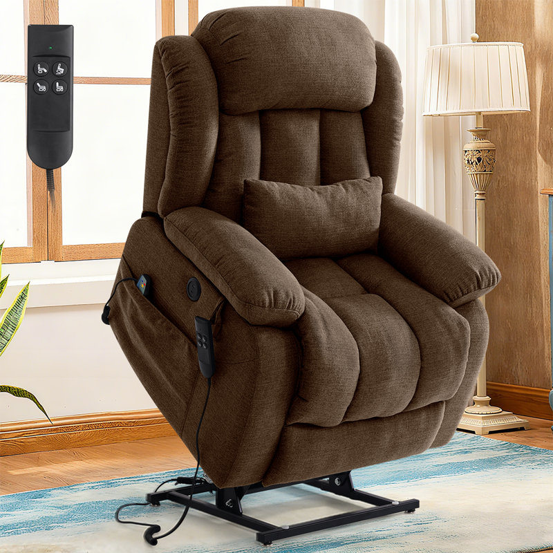 Lay Flat Sleeping Dual Motor Lift Recliners for Elderly with Heat and Massage, Brown