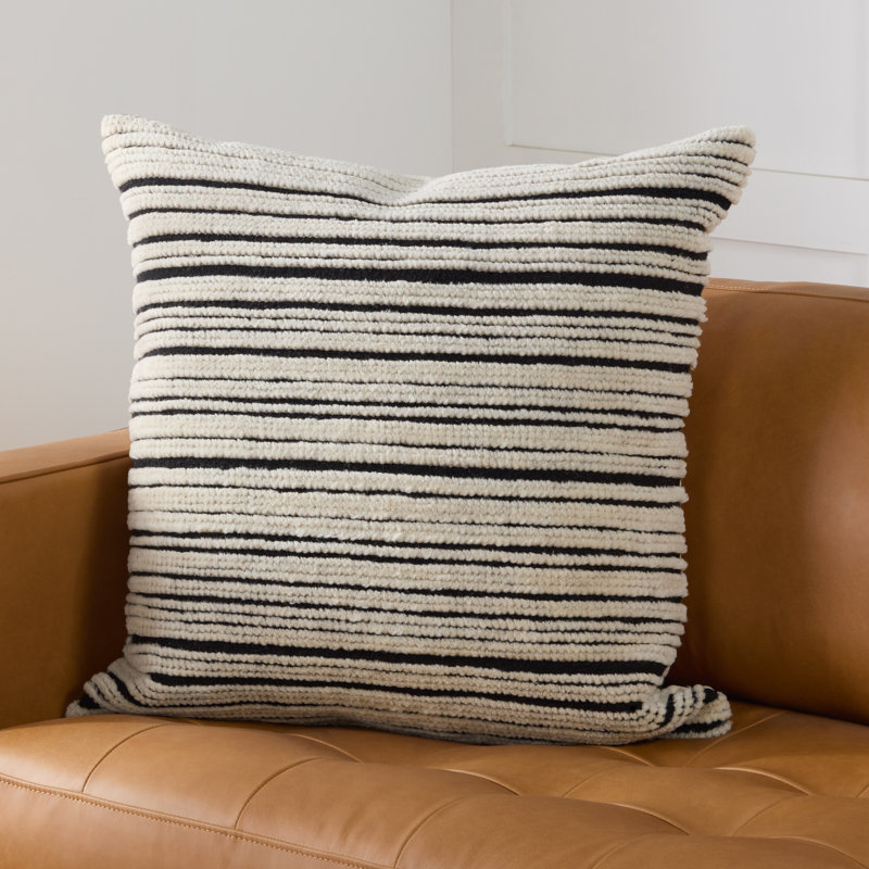 Coussin Bacci, Rayures noires, Housse de coussin seulement - sans insert, Carré 24 po