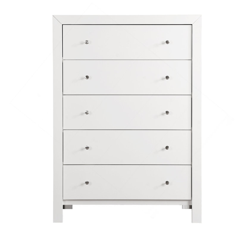 Commode verticale à 5 tiroirs avec boutons, Blanc
