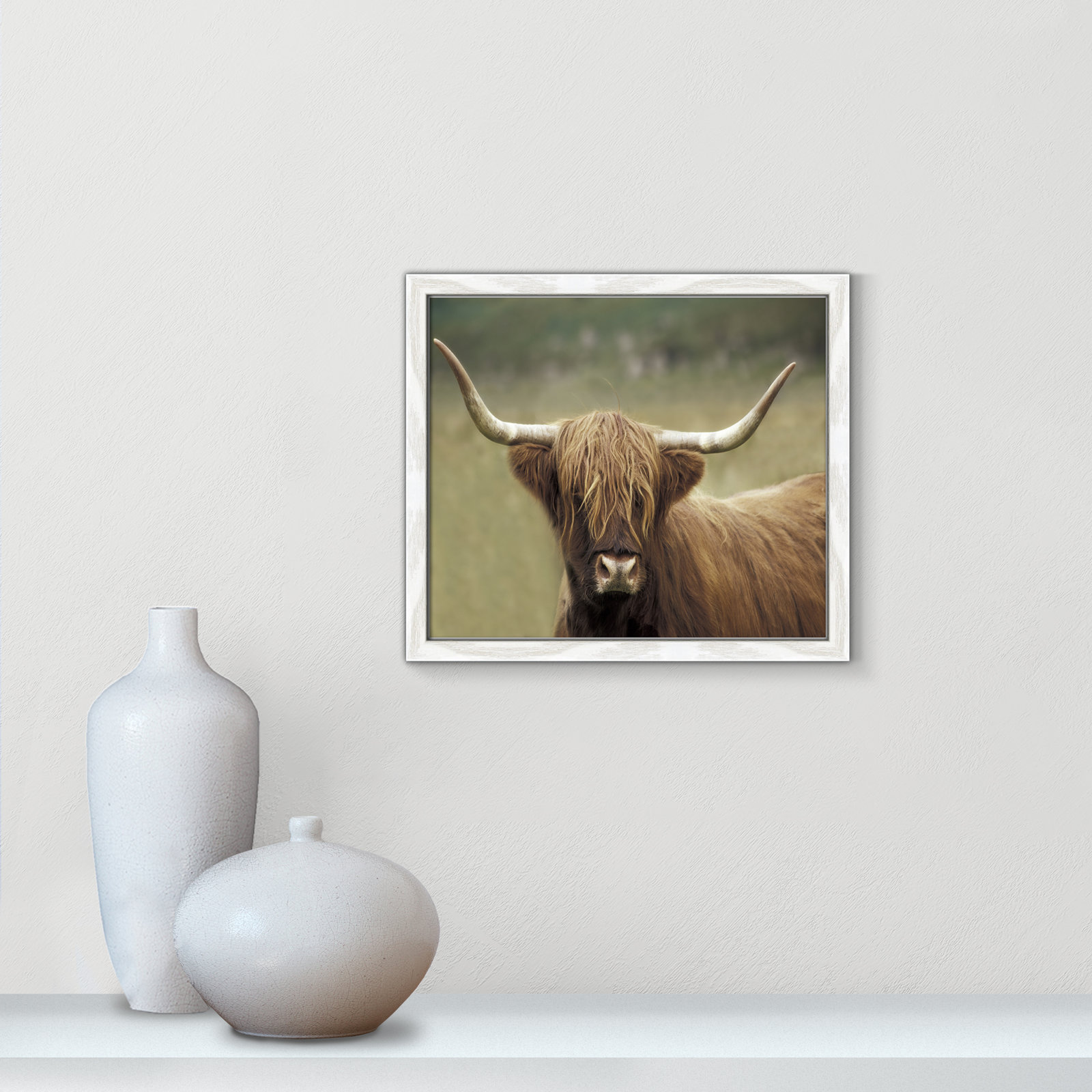 Frederic "Highland Afternoon" Print, 13" H x 15" W x 0.75" D, White Wood Grain Framed