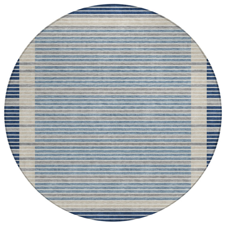 Machine Washable Indoor/Outdoor Christain ACN1404 Navy Rug