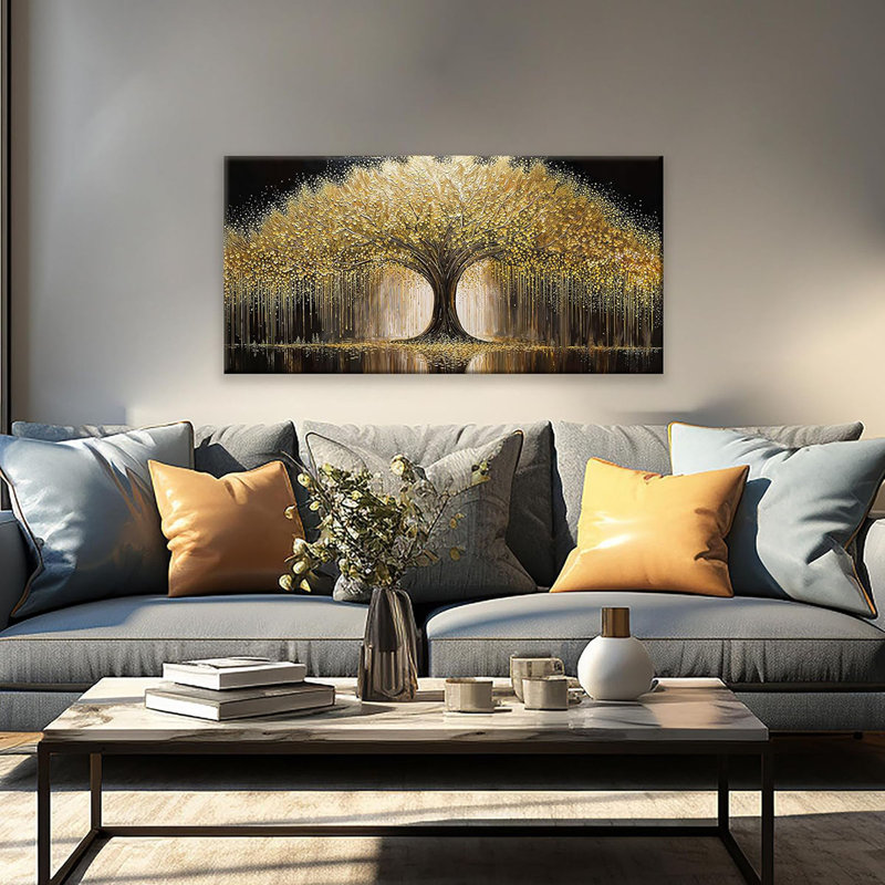 Golden Tree Of Life Wall Art Decor Modern Art Wall Decor Ready To Hang Artwork Canvas Wall Art For Bedroom Living Room Bathroom Office Kitchen Canvas Prints 20X40 Inch