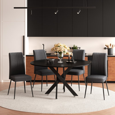 Round Modern Kitchen Dining Table Set With Minimalist design style Velvet Dining Chair by George Oliver