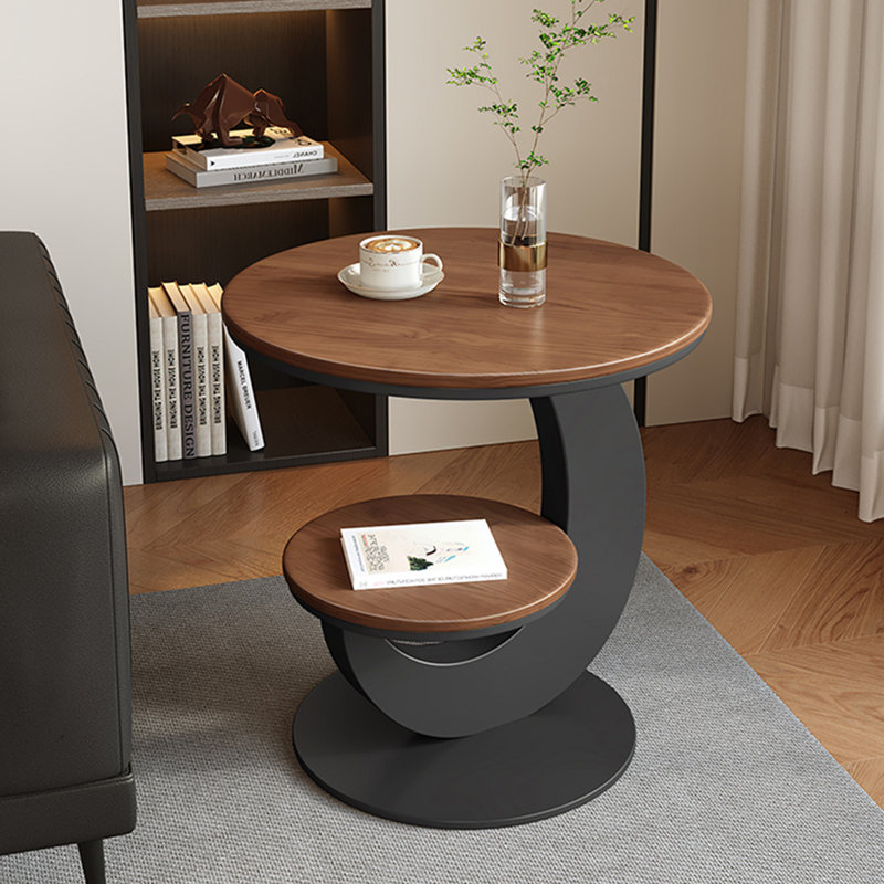 Table de bout en bois manufacturé moderne + fer, H 23,62 po x l 15,75 po x P 11,81 po, Noir